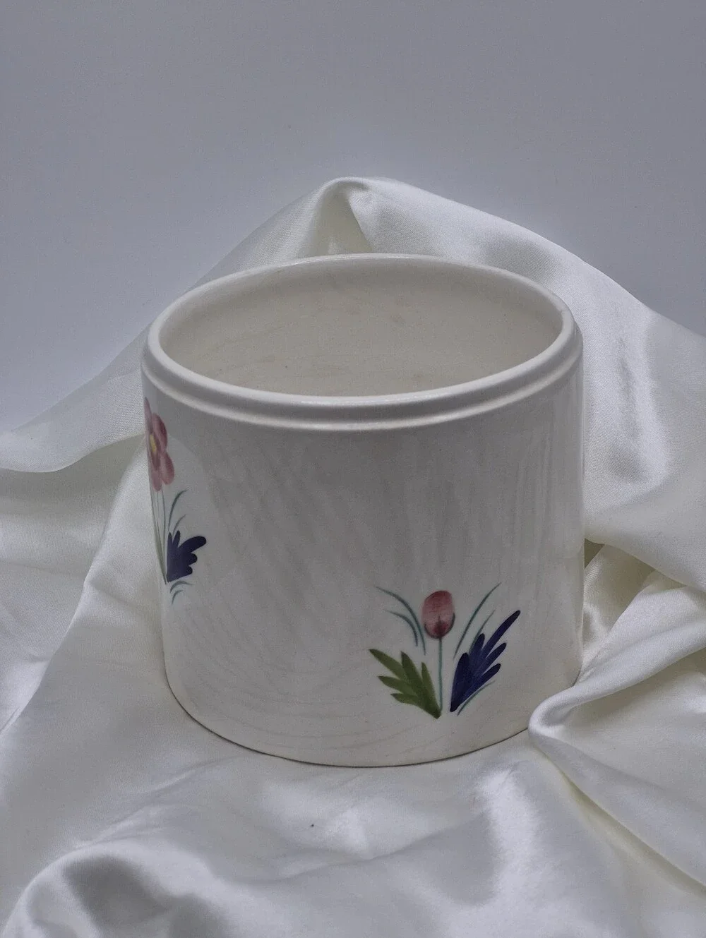 PIER ONE Hand-Painted Floral Ceramic Canister - White with Pink & Blue Flowers